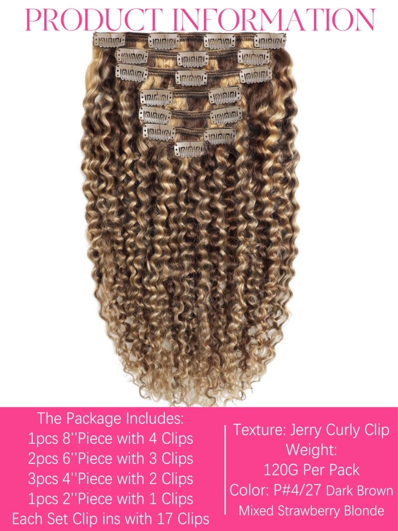 Lacer Curly Clip in Human Hair Extensions Jerry Curly 3B 3C Real Hair Clip in Extensions For Black Women Dark Brown mixed with Strawberry Blonde 100% Brazilian African Hair Extensions (20 inch #P4/27) - Image 3